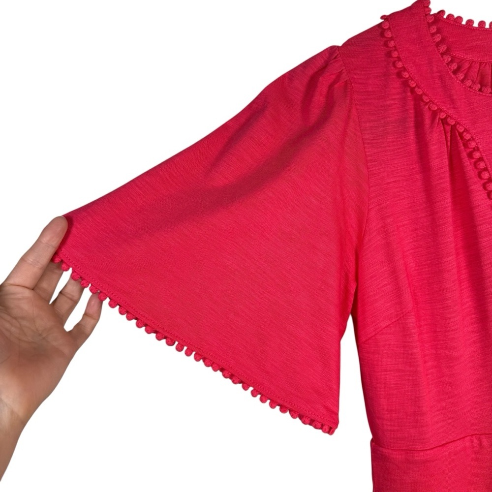 Boden Maddie Trim Jersey Dress Size 8P Flutter Sleeves Pockets Pink Salmon NWT - Picture 3 of 12